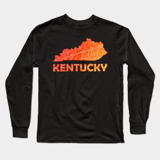 Colorful mandala art map of Kentucky with text in red and orange Long Sleeve T-Shirt